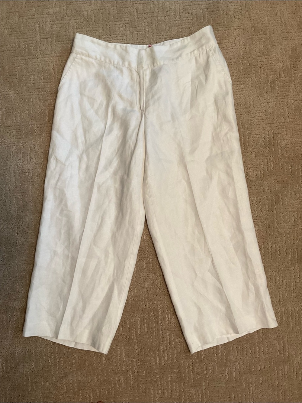 🌸 Peter Martin White Linen Cropped Wide Leg Pants 10 High Rise EUC Minimalist